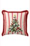Pine Tree Cream-Colored New Year's Patterned Tasseled Cushion Cover—New Year's Decorative Red-Fringed Pillowcase - 7