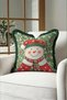 Red Snowman New Year's Patterned Tasseled Cushion Cover - New Year's Green Fringed Pillowcase - 6