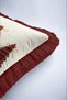 Cream Pine Christmas-Patterned Tasseled Cushion Cover - Plaid New Year's Decor Burgundy Fringed Pillowcase - 5