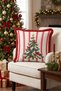 Pine Tree Cream-Colored New Year's Patterned Tasseled Cushion Cover—New Year's Decorative Red-Fringed Pillowcase