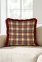 Beige Plaid New Year's Patterned Tasseled Cushion Cover—Classic New Year's Decor Burgundy Fringed Pillowcase - 7