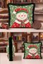 Red Snowman New Year's Patterned Tasseled Cushion Cover - New Year's Green Fringed Pillowcase - 2