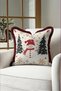 Cream Snowman New Year's Patterned Tasseled Cushion Cover—New Year's Decor Burgundy Fringed Pillowcase - 8