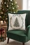Ecru Pine Tree Christmas-Patterned Tasseled Cushion Cover - New Year's Decor Green-Fringed Pillowcase