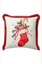 Ecru Christmas Stocking New Year's Patterned Tasseled Cushion Cover - New Year's Decor Fringed Cushion Cover - 6