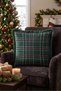 Navy Blue Plaid New Year's Decoration Tasseled Cushion Cover - New Year's Decor Green Fringed Pillowcase