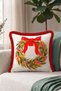Ecru Wreath New Year's Patterned Tasseled Cushion Cover - New Year's Decor Red Fringed Pillowcase - 6