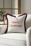 Merry Christmas Beige New Year's Patterned Tasseled Cushion Cover - New Year's Burgundy Fringed Pillowcase - 7