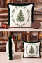 Ecru Pine Tree Christmas-Patterned Tasseled Cushion Cover - New Year's Decor Green-Fringed Pillowcase - 2