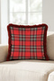 Red Plaid New Year's Patterned Cushion Cover with Tassels - Retro New Year's Fringed Pillowcase - 4
