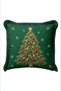 Emerald Pine Tree New Year's Patterned Tasseled Cushion Cover—New Year's Decor Green Fringed Pillowcase - 8