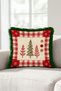 Cream Pine Tree New Year's Theme Tasseled Cushion Cover—Plaid New Year's Decor Fringed Pillowcase - 4