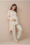 Women's Green Double-Breasted Wrap Neckline Long-Sleeve Nursing-Friendly Robe-Style Postpartum and Maternity Pajama Set - 4