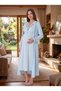 New Season Blue-Piped, Buttoned, Nursing-Friendly Design, Long-Sleeved, 100% Cotton Postpartum and Maternity Robe and Nightgown Set - 2