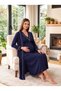 New Season Navy Blue Piped Button-Front Nursing-Friendly Design Long-Sleeved 100% Cotton Postpartum and Maternity Robe and Nightgown Set - 6