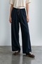 Navy Blue Elasticated Hem Pleated Wide-Leg Pants - 3