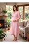 New Season Pink-Piped, Buttoned, Nursing-Friendly Design, Long-Sleeved, 100% Cotton Postpartum and Maternity Robe and Nightgown Set - 5