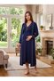 New Season Navy Blue Piped Button-Front Nursing-Friendly Design Long-Sleeved 100% Cotton Postpartum and Maternity Robe and Nightgown Set - 7