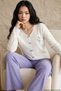 Ecru and Purple Soft-Textured Winter Corded Fabric Knit Pajama Set 8099