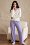 Ecru and Purple Soft-Textured Winter Corded Fabric Knit Pajama Set 8099 - 2