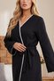 Black Front-Tie-Detail Soft-Textured Ribbed Robe 8097 - 4