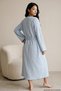 Blue Front-Tie-Detail Soft-Textured Robe with Piped Belt 8097 - 4