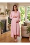 New Season Pink-Piped, Buttoned, Nursing-Friendly Design, Long-Sleeved, 100% Cotton Postpartum and Maternity Robe and Nightgown Set - 6