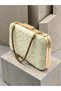 Ecru Lace Women's Evening Clutch Bag with Gold Accents and a Thick Chain Strap for Weddings and Engagements - 2