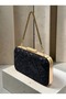 Black Lace Women's Evening Clutch Bag with Gold Accents and a Thick Chain Strap for Weddings and Engagements - 5