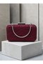 Burgundy Lace Women's Evening Clutch Bag with Silver Accents, Strappy Chain Strap, and Handle—Perfect for Weddings and Engagements - 3