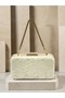 Ecru Lace Women's Evening Clutch Bag with Gold Accents and a Thick Chain Strap for Weddings and Engagements - 7
