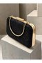 Black Lace Women's Evening Clutch Bag with Strappy Chain Strap, Gold Accents, and Handle—Perfect for Weddings and Engagement Parties - 2