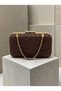 Brown Lace Women's Evening Clutch Bag with Gold Accents and a Thick Chain Strap for Weddings and Engagement Parties - 3