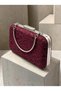 Burgundy Lace Women's Evening Clutch Bag with Silver Accents, Strappy Chain Strap, and Handle—Perfect for Weddings and Engagements - 2