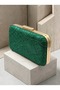 Green Lace Women's Evening Clutch Bag with Gold Accents and Chain Strap for Weddings and Engagements - 2