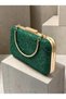Green Lace Women's Evening Clutch Bag with Gold Accents, Strappy Chain Strap, and Handle—Perfect for Weddings and Engagements - 2