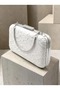White Lace Women's Evening Clutch Bag with Strappy Chain Strap and Silver Accents—Perfect for Weddings and Engagement Parties - 2