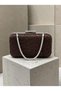 Brown Lace Women's Evening Clutch Bag with Silver Accents and a Thick Chain Strap for Weddings and Engagements - 3