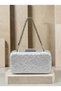 Silver-Gray Lace Women's Evening Clutch Bag with Silver Accents and a Thick Chain Strap for Weddings and Engagements - 7