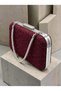 Burgundy Lace Women's Evening Clutch Bag with Silver Accents and a Thick Chain Strap for Weddings and Engagement Parties - 2