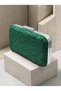 Green Lace Women's Evening Clutch Bag with Silver Accents and Chain Strap for Weddings and Engagement Parties - 2