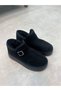 Women's Black Suede Short Boots with Thick Soles, Buckles, and Fur-Trimmed Design by Guyn - 2
