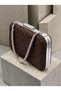Brown Lace Women's Evening Clutch Bag with Silver Accents and a Thick Chain Strap for Weddings and Engagements - 2