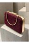 Burgundy Lace Women's Evening Clutch Bag with Gold Accents, Strappy Chain Strap, and Handle—Perfect for Weddings and Engagements - 2