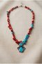 Handmade Necklace with Turquoise and Coral Natural Stones and a Nepalese Pendant—Special Design - 3