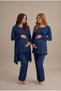 Women's Navy Blue Wrap Neckline Long-Sleeve Nursing-Friendly Robe-Style Postpartum and Maternity Pajama Set - 3