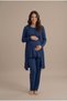 Women's Navy Blue Wrap Neckline Long-Sleeve Nursing-Friendly Robe-Style Postpartum and Maternity Pajama Set - 2
