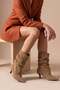 Women's Pointed Toe, Ruched, Suede, Slim-Heeled, Zipperless Casual Boots in Light Taupe Suede - 2