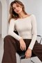Women's Stone-Colored Braided Jacquard Patterned Soft, Stretchy Ribbed Fabric Trendy Blouse - 4