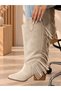 Arizona Beige Suede Tasseled 5 cm Heel Dallas Boots Botti̇e - 3